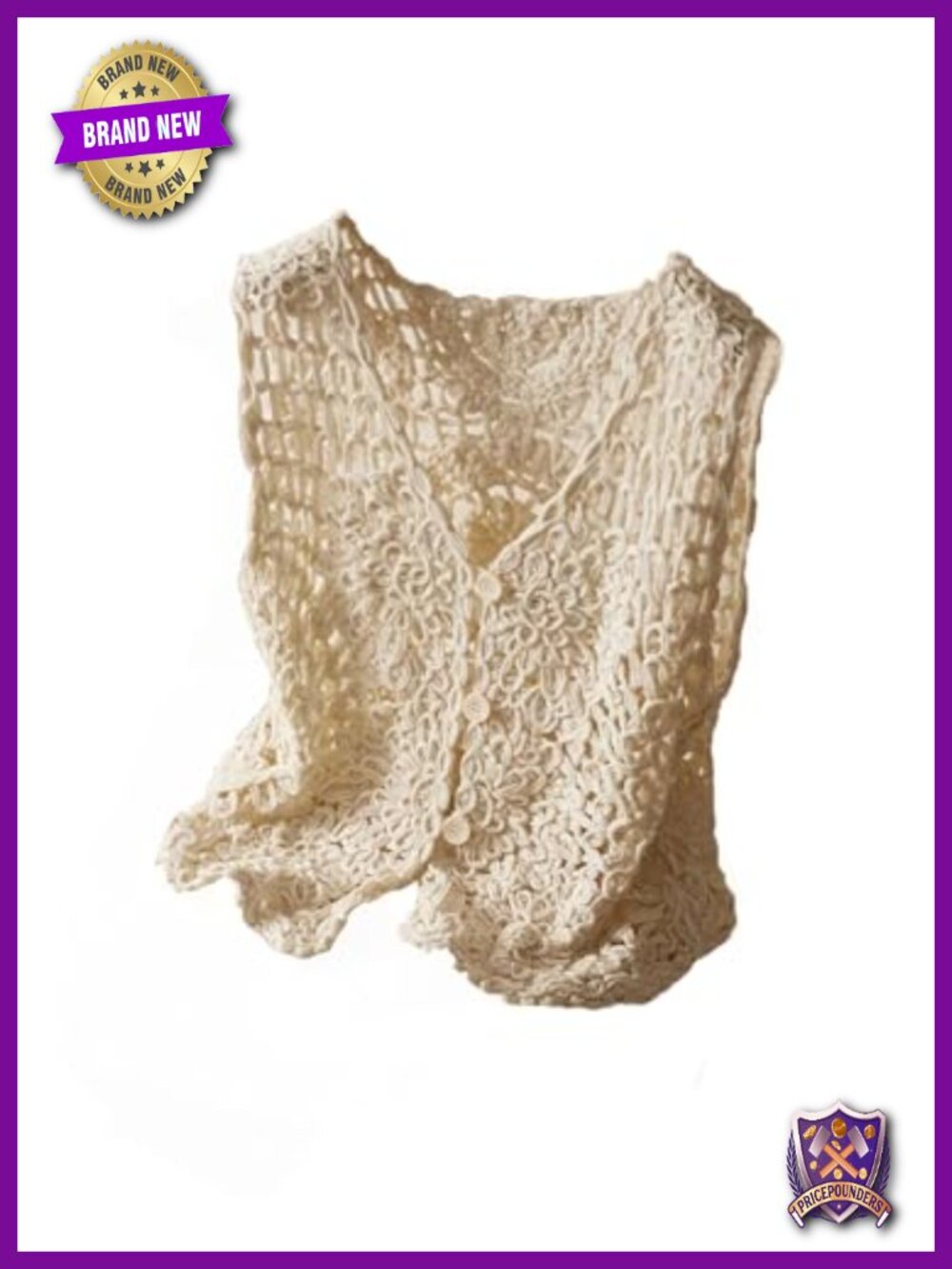 Crochet Sweater Vest Boho Hollow Out Button Down Plus